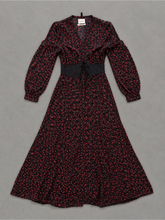 Urban Outfitters Dresses & Skirts - Urban Outfitters Black Maxi Dress with Red Floral Print and Corset Waist